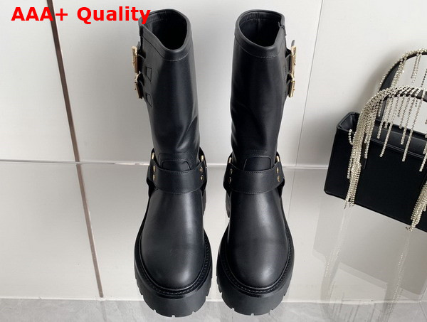 Celine Bulky Bid Biker Boot with Harness in Black Calfskin Replica