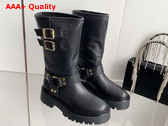 Celine Bulky Bid Biker Boot with Harness in Black Calfskin Replica