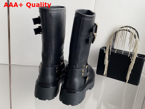 Celine Bulky Bid Biker Boot with Harness in Black Calfskin Replica