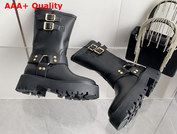 Celine Bulky Bid Biker Boot with Harness in Black Calfskin Replica