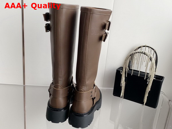 Celine Bulky Biker High Boot in Khaki Calfskin Replica