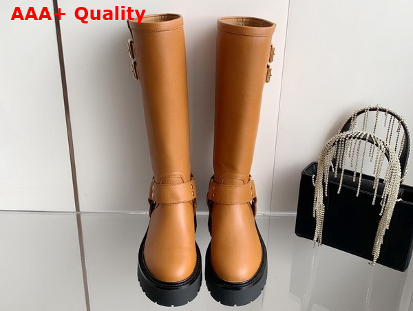 Celine Bulky Biker High Boot in Tan Calfskin Replica