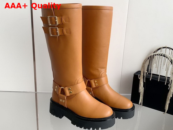 Celine Bulky Biker High Boot in Tan Calfskin Replica