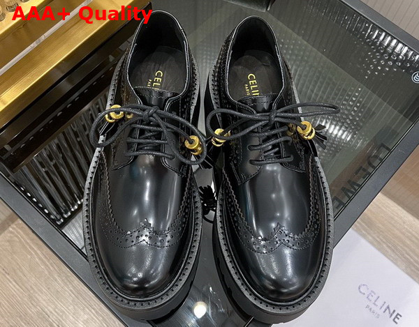 Celine Bulky Brogue Derby in Polished Bull Black Replica