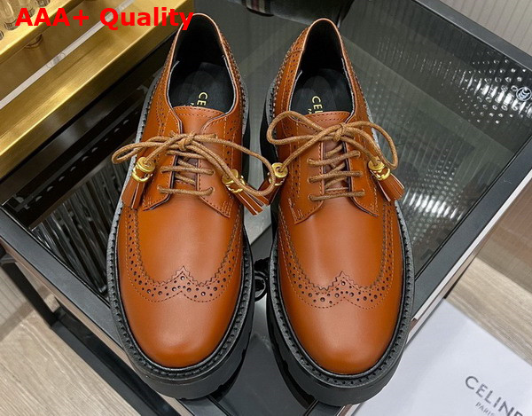 Celine Bulky Brogue Derby in Polished Bull Fox Red Replica