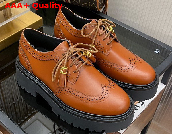 Celine Bulky Brogue Derby in Polished Bull Fox Red Replica