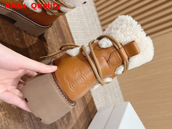 Celine Bulky Lace Up Boot in Shearling and Calfskin Natural and Tan Replica