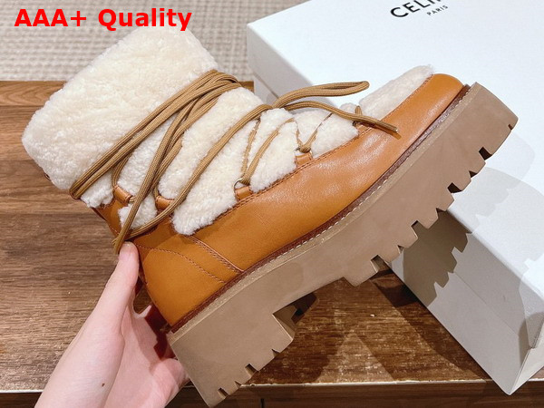 Celine Bulky Lace Up Boot in Shearling and Calfskin Natural and Tan Replica