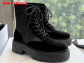 Celine Bulky Lace Up Boot with Triomphe in Nylon and Suede Calfskin Black Replica