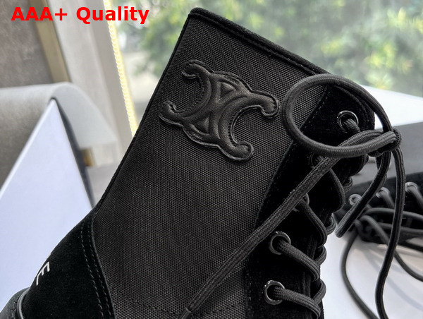 Celine Bulky Lace Up Boot with Triomphe in Nylon and Suede Calfskin Black Replica