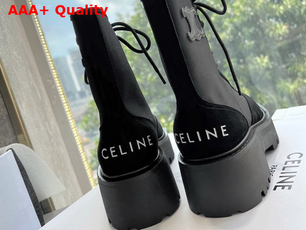 Celine Bulky Lace Up Boot with Triomphe in Nylon and Suede Calfskin Black Replica