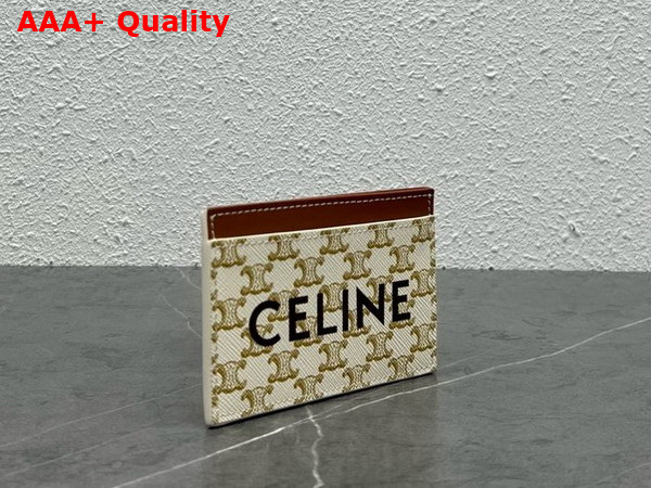 Celine Card Holder in Triomphe Canvas with Celine Print White and Tan Replica