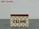 Celine Card Holder in Triomphe Canvas with Celine Print White and Tan Replica