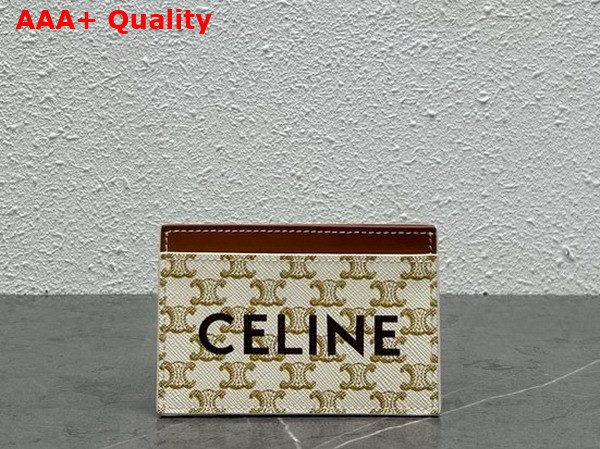 Celine Card Holder in Triomphe Canvas with Celine Print White and Tan Replica