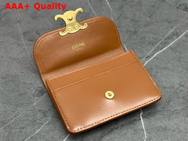 Celine Card Holder with Flap Triomphe in Shiny Calfskin Bronze Replica