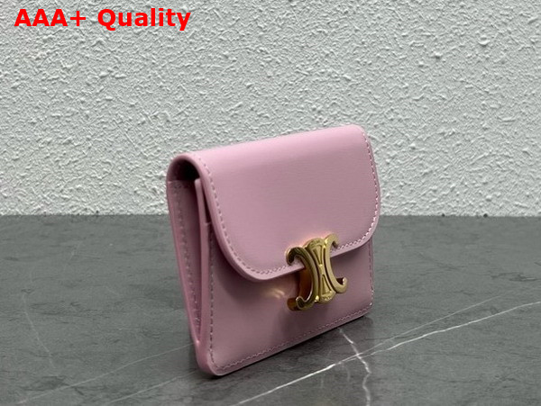 Celine Card Holder with Flap Triomphe in Shiny Calfskin Pastel Pink Replica