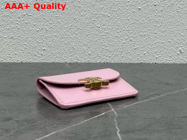 Celine Card Holder with Flap Triomphe in Shiny Calfskin Pastel Pink Replica