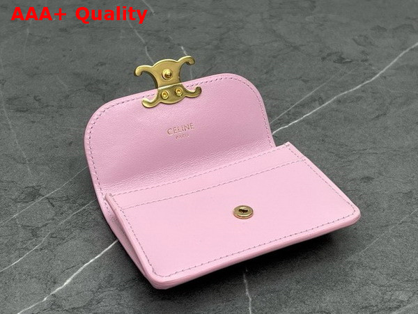 Celine Card Holder with Flap Triomphe in Shiny Calfskin Pastel Pink Replica