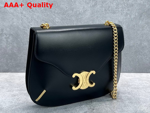 Celine Chain Besace Triomphe in Shiny Calfskin Black Replica