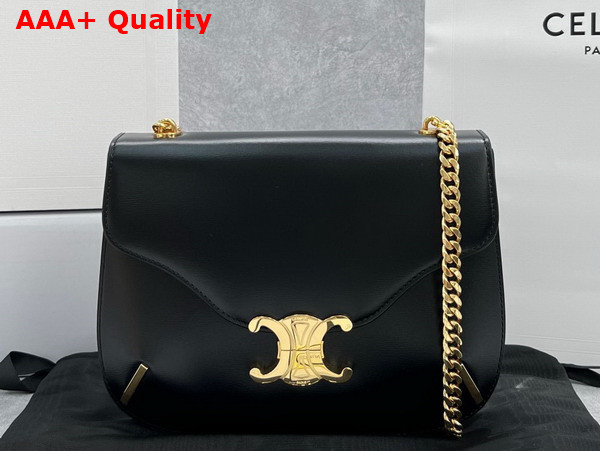 Celine Chain Besace Triomphe in Shiny Calfskin Black Replica