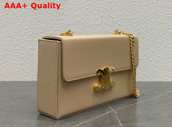 Celine Chain Box Triomphe Bag in Beige Shiny Calfskin Replica