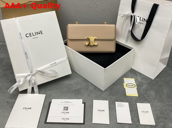 Celine Chain Box Triomphe Bag in Beige Shiny Calfskin Replica