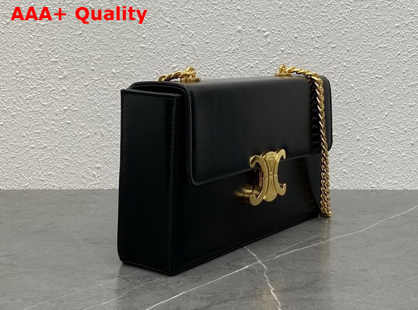 Celine Chain Box Triomphe Bag in Black Shiny Calfskin Replica