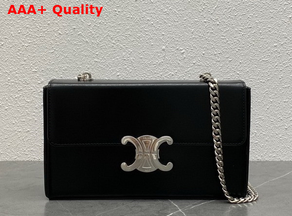 Celine Chain Box Triomphe Bag in Black Shiny Calfskin Replica