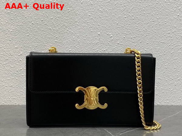 Celine Chain Box Triomphe Bag in Black Shiny Calfskin Replica