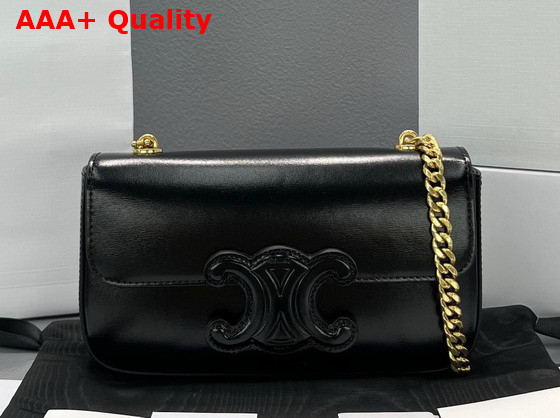 Celine Chain Shoulder Bag Cuir Triomphe in Shiny Calfskin Black Replica