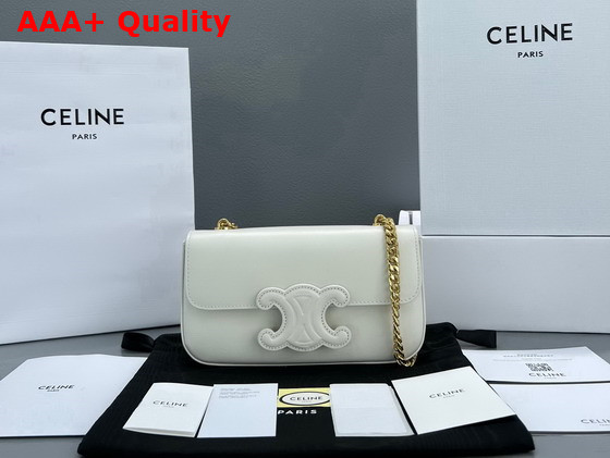 Celine Chain Shoulder Bag Cuir Triomphe in Shiny Calfskin White Replica