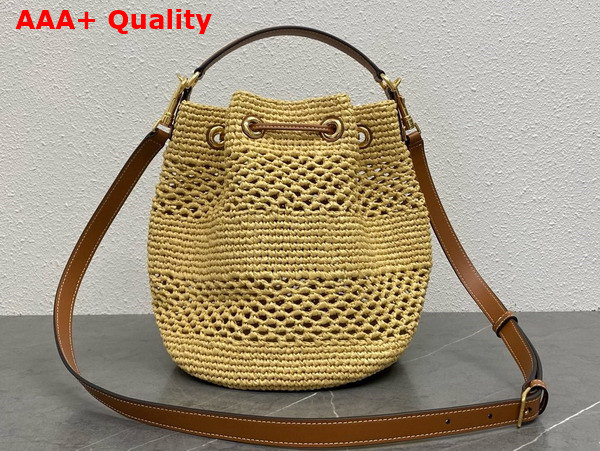 Celine Clara Celine Classic Panier in Raffia and Calfskin Tan Replica