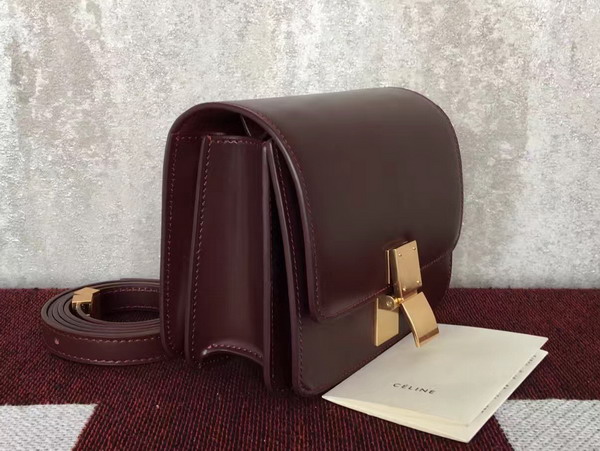 Celine Classic Box Small Size Bordeaux Smooth Calf Leather For Sale