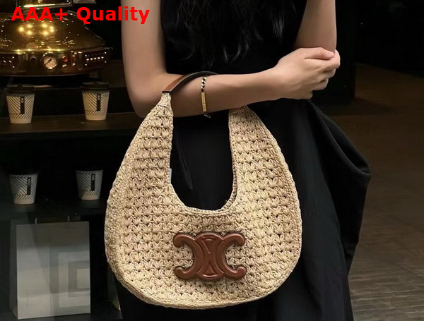 Celine Classic Panier Hobo Bag in Raffia and Calfskin Natural Tan Replica