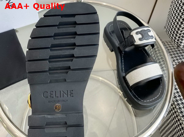 Celine Clea Triomphe Sandal in Calfskin Vegetal Tanning and Canvas Black and Dark Beige Replica