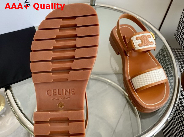 Celine Clea Triomphe Sandal in Calfskin Vegetal Tanning and Canvas Tan and Dark Beige Replica