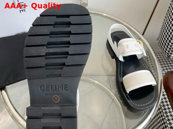 Celine Clea Triomphe Sandal in Calfskin Vegetal Tanning and Canvas White and Dark Beige Replica