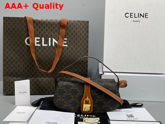 Celine Clutch On Strap in Ttriomphe Canvas and Calfskin Tan Replica