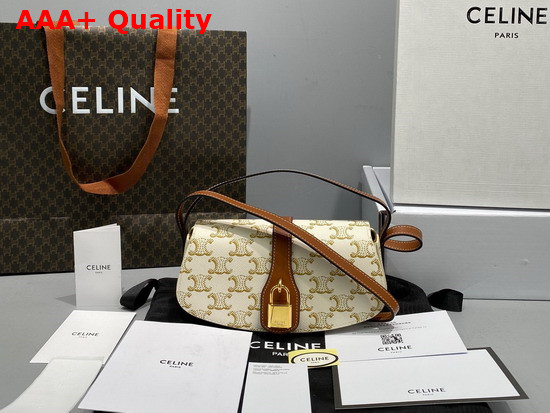 Celine Clutch On Strap in Ttriomphe Canvas and Calfskin White Replica