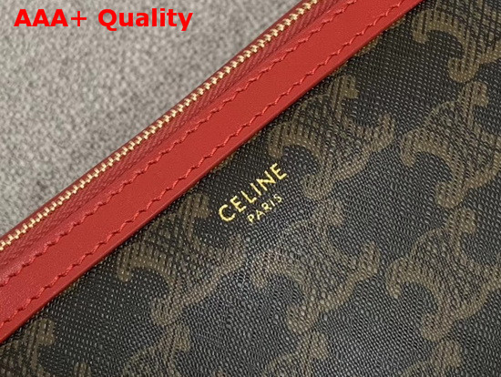 Celine Clutch with Chain in Triomphe Canvas and Lambskin Red Replica