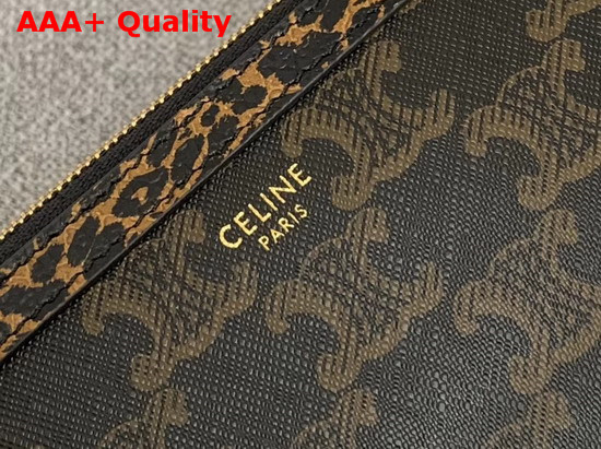 Celine Clutch with Chain in Triomphe Canvas and Leopard Lambskin Replica