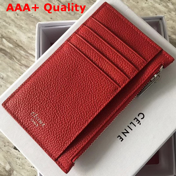 Celine Compact Card Holder in Drummed Calfskin Red Replica