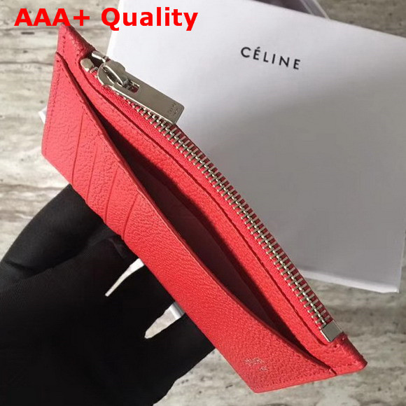 Celine Compact Card Holder in Drummed Calfskin Red Replica