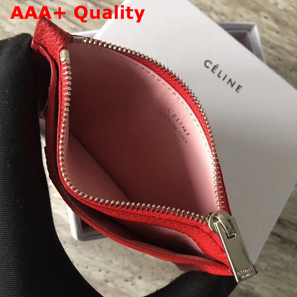 Celine Compact Card Holder in Drummed Calfskin Red Replica