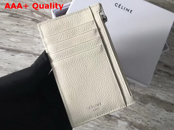 Celine Compact Card Holder in Drummed Calfskin White Replica