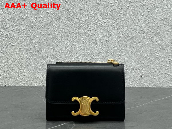 Celine Compact Wallet with Coin Triomphe in Shiny Calfskin Black Replica