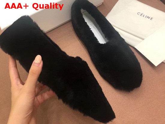 Celine Cosy Slipper Flat in Black Shearling Replica