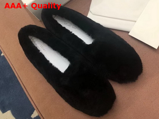 Celine Cosy Slipper Flat in Black Shearling Replica