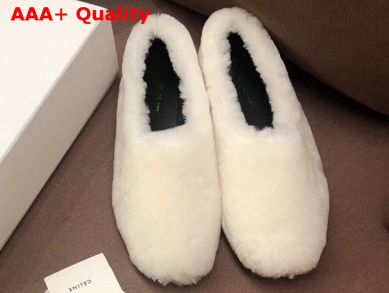 Celine Cosy Slipper Flat in White Shearling Replica