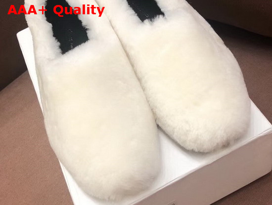 Celine Cosy Slipper Flat in White Shearling Replica